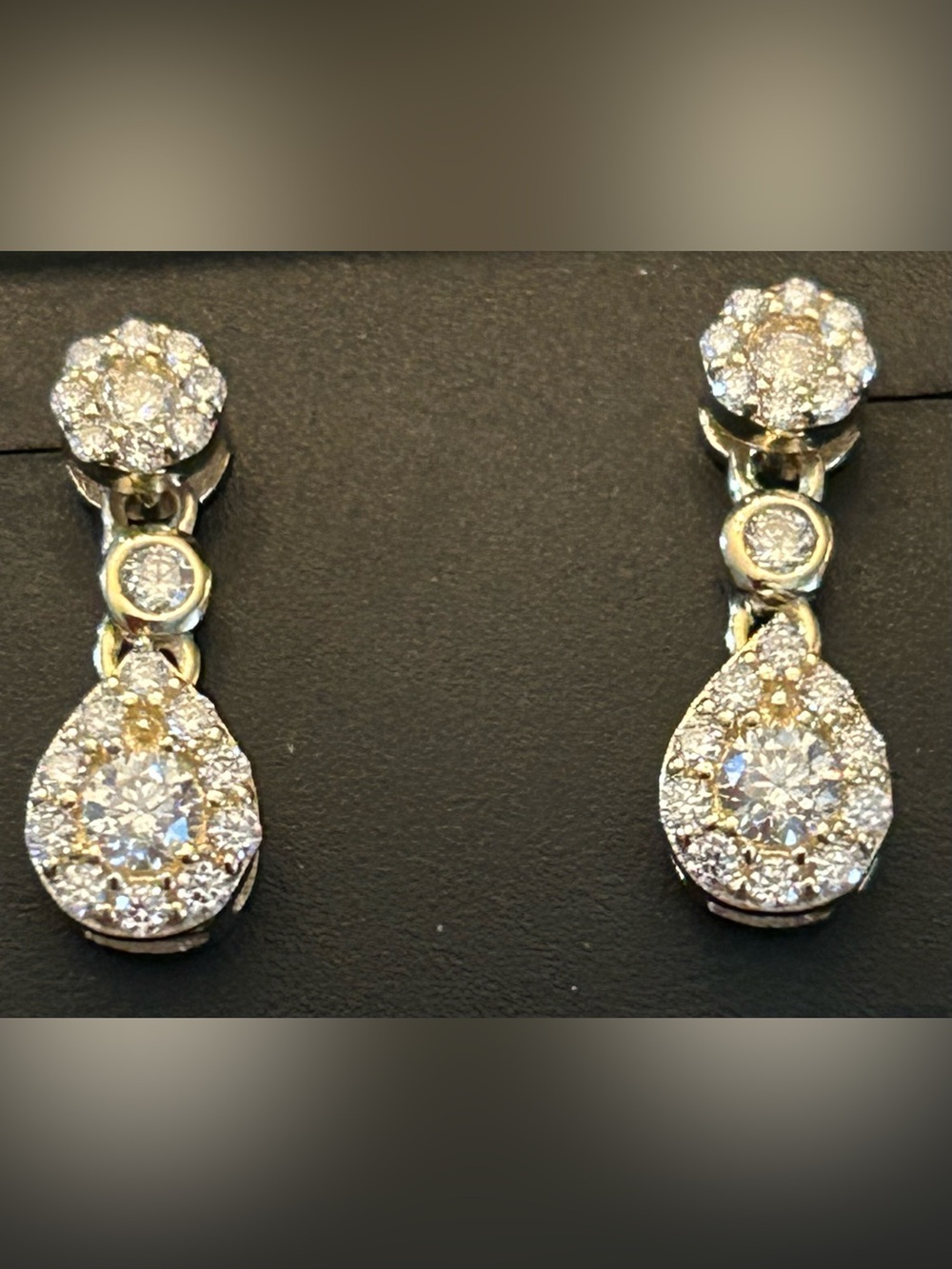 1.00CTW Moissanite Gold over SSilver Teardrop Halo Drop Earrings w/Screwbacks